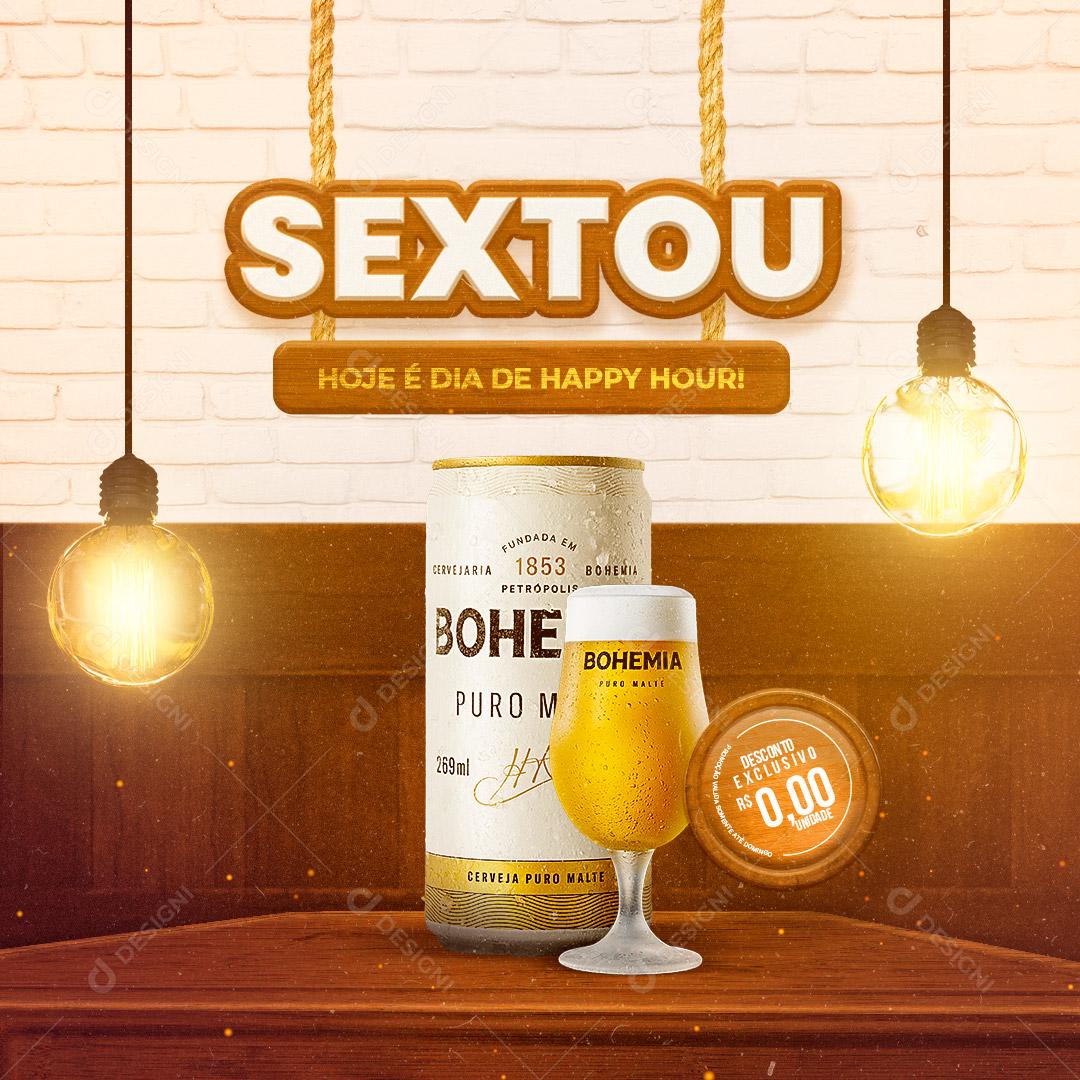 Post Bebidas Cerveja Sextou Hoje é Dia de Happy Hour! Social Media PSD Editável