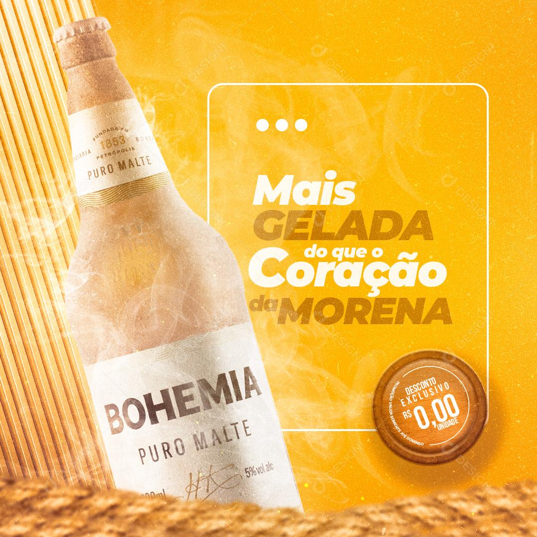 Post Bebidas Mais Gelada do que o Coração da Morena Social Media PSD Editável