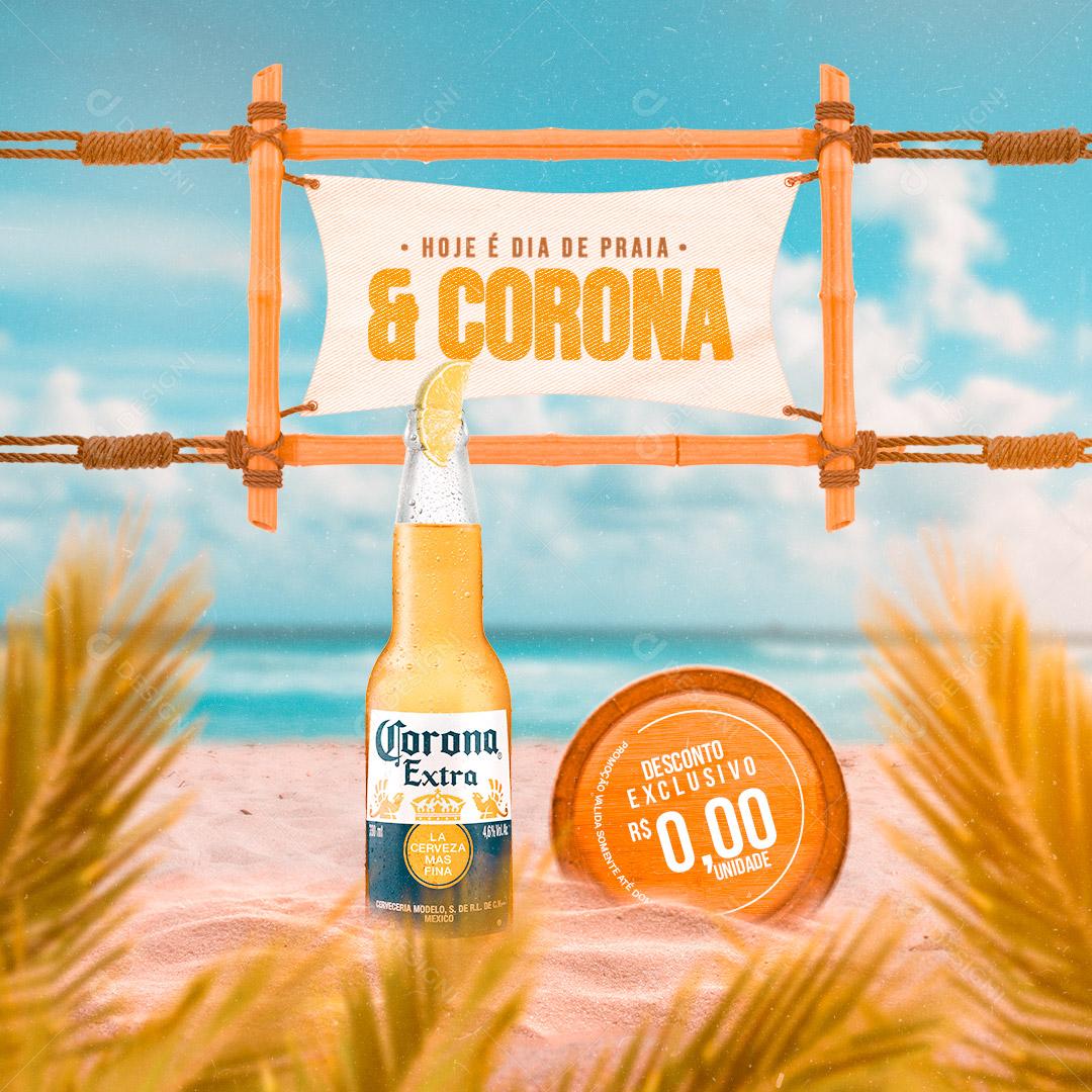 Social Media Bebidas Cerveja Hoje é Dia de Praia e Corona Gelada PSD Editável