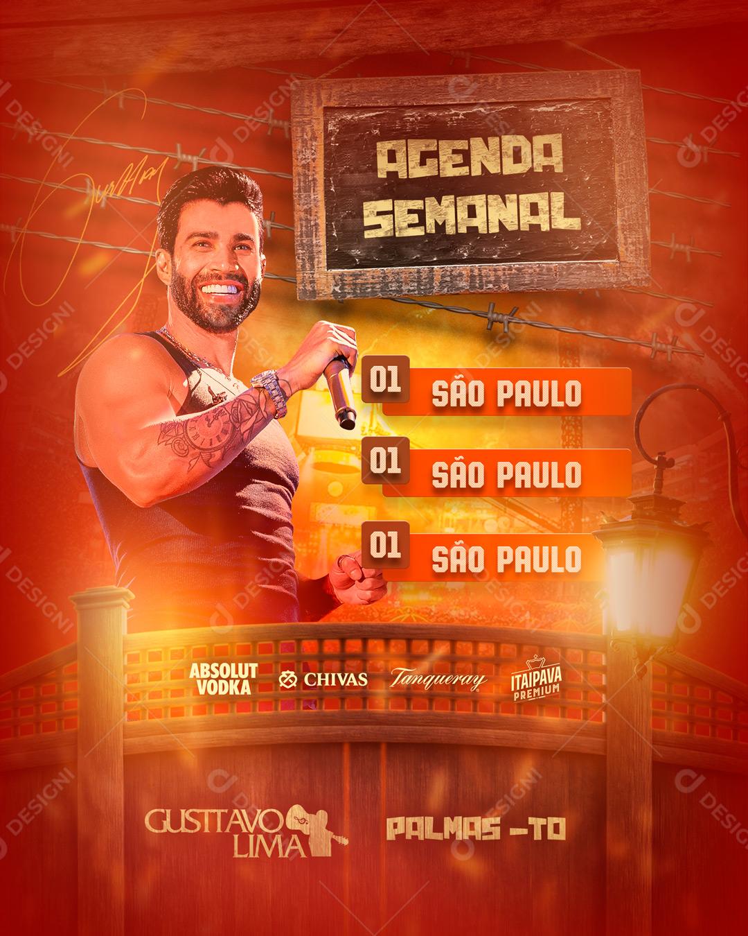 Flyer Agenda Semanal Gustavo Lima Social Media PSD Editável