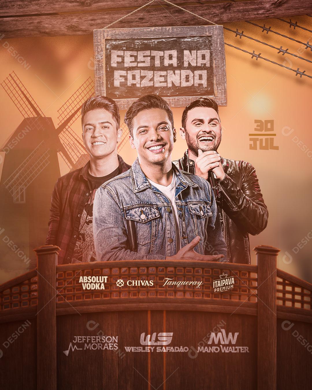 Flyer Festa na Fazenda Fefferson Moraes, Wesley Safadão, Mano Walter Social Media PSD Editável