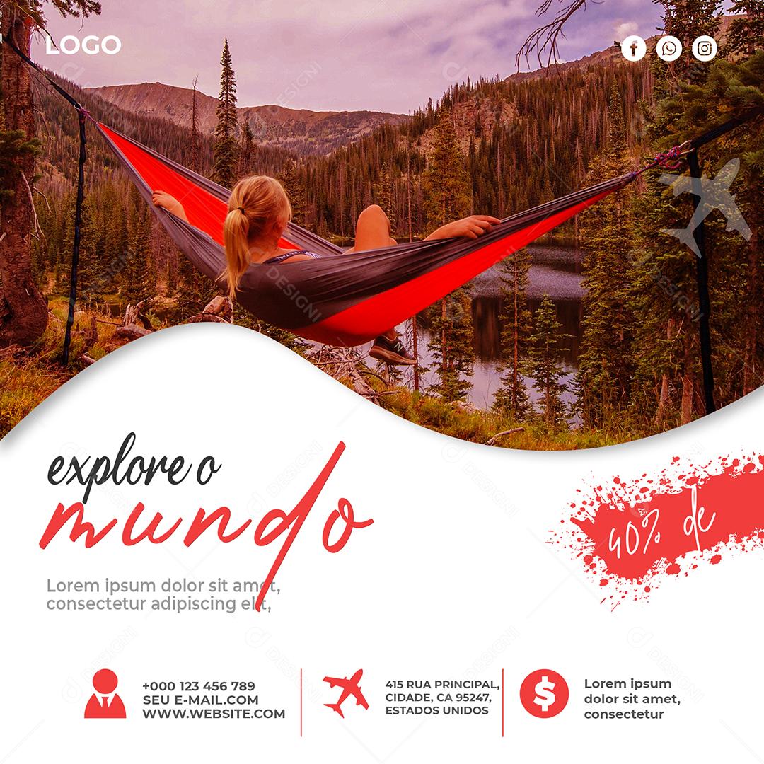 Social Media Explore o Mundo 40% de Desconto Viagem PSD Editável