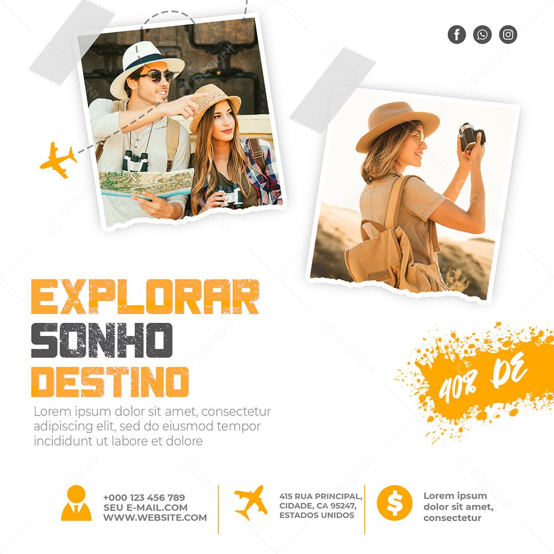 Social Media Explorar Sonho Destino 40% de Desconto Viagem PSD Editável