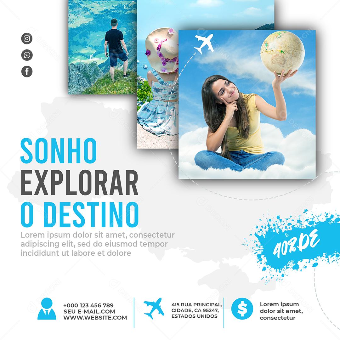 Sonho Explorar o Destino 40% de Desconto Viagem Social Media PSD Editável