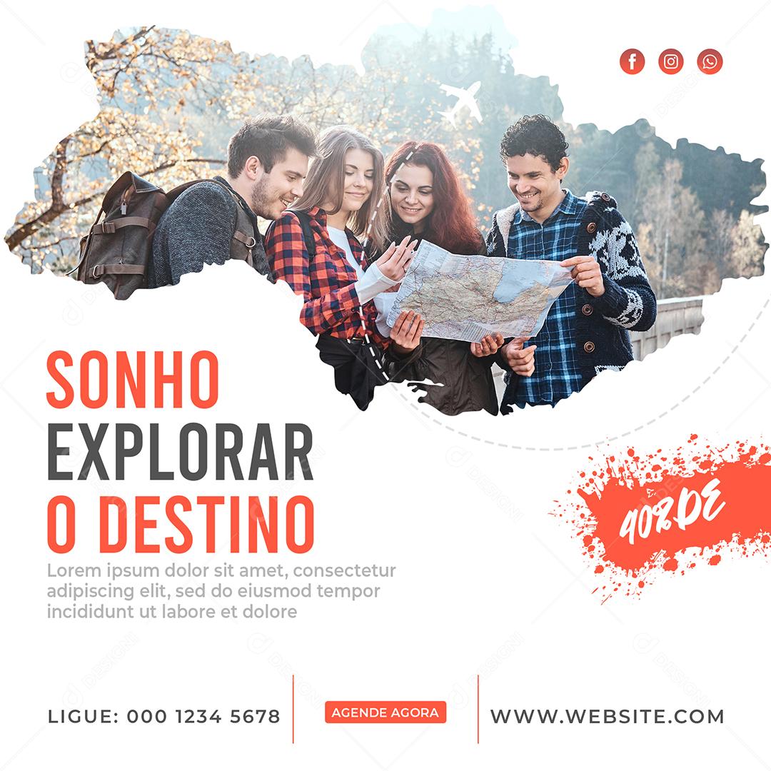 Social Media Sonho Explorar o Destino 40% de Desconto Viagem PSD Editável