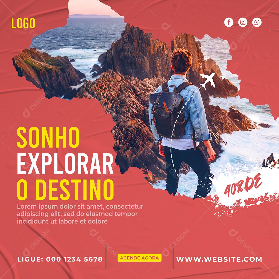 Social Media Sonho Explorar o Destino Viagem PSD Editável