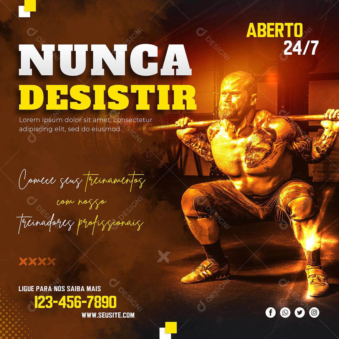 Nunca Desistir Comece seus Treinamentos Academia Social Media PSD Editável