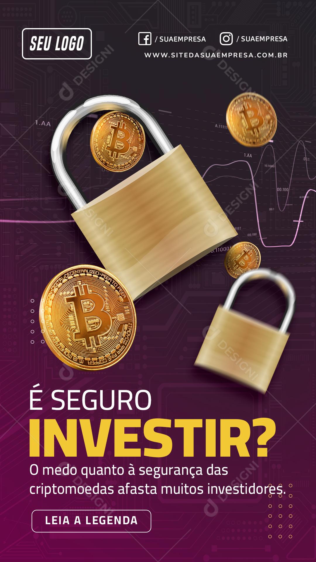 Social Media Story Investimento É Seguro Investir Criptomoedas PSD Editável