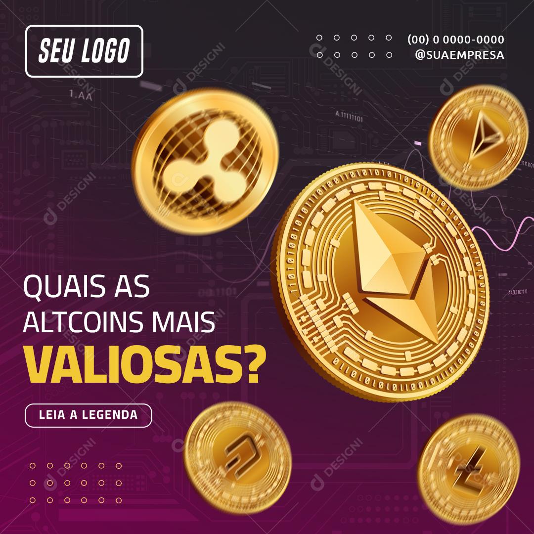 Social Media Quais as Altcoins Mais Valiosas PSD Editável