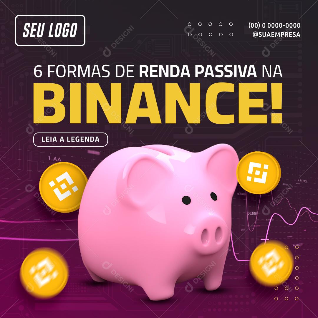 Post Feed Investimento Renda Passiva Binance Social Media PSD Editável