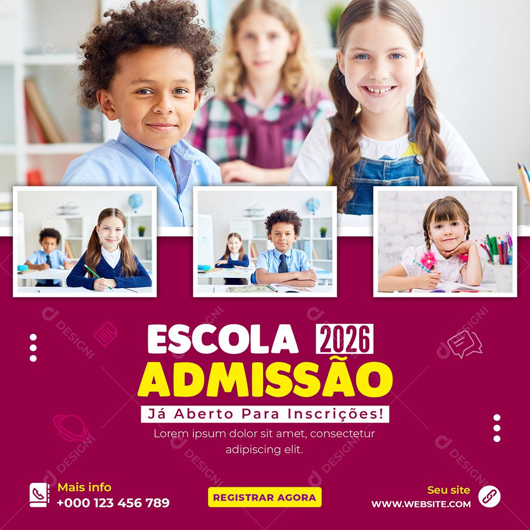 Social Media Escola Admissão Já para Inscrições PSD Editável