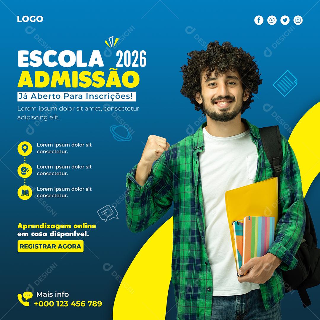 Escola Admissão Já para Inscrições Social Media PSD Editável