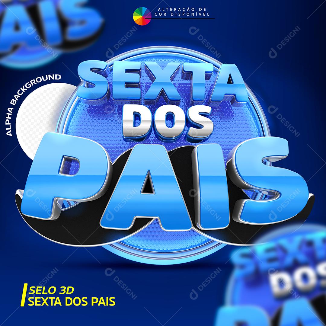 Father's Friday 3D Blue Stamp For Compositing PSD