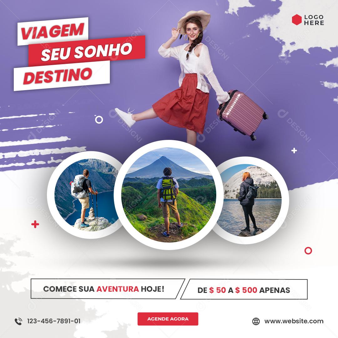 Social Media Viagem Seu Sonho Destino PSD Editável