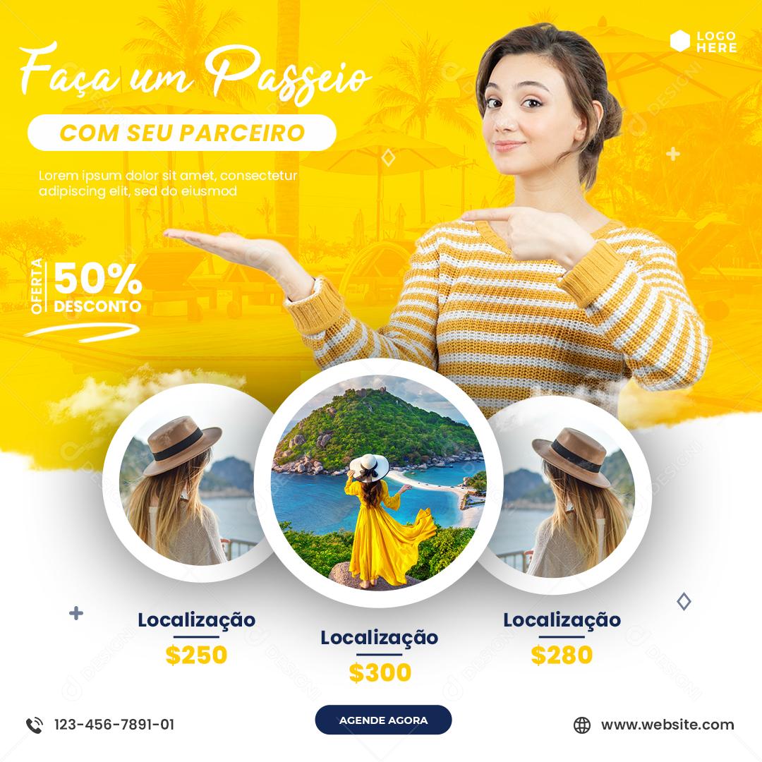 Social Media Faça um Passeio com seu Parceiro 50% Desconto Viagem PSD Editável