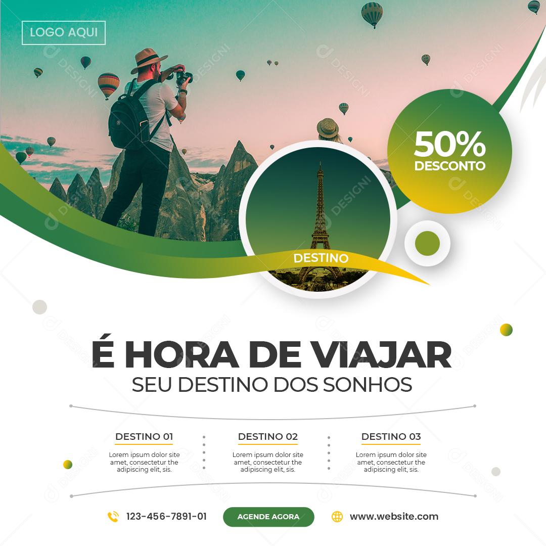 Social Media É Hora de Viajar seu Destino dos Sonhos 50% Desconto Viagem PSD Ediável