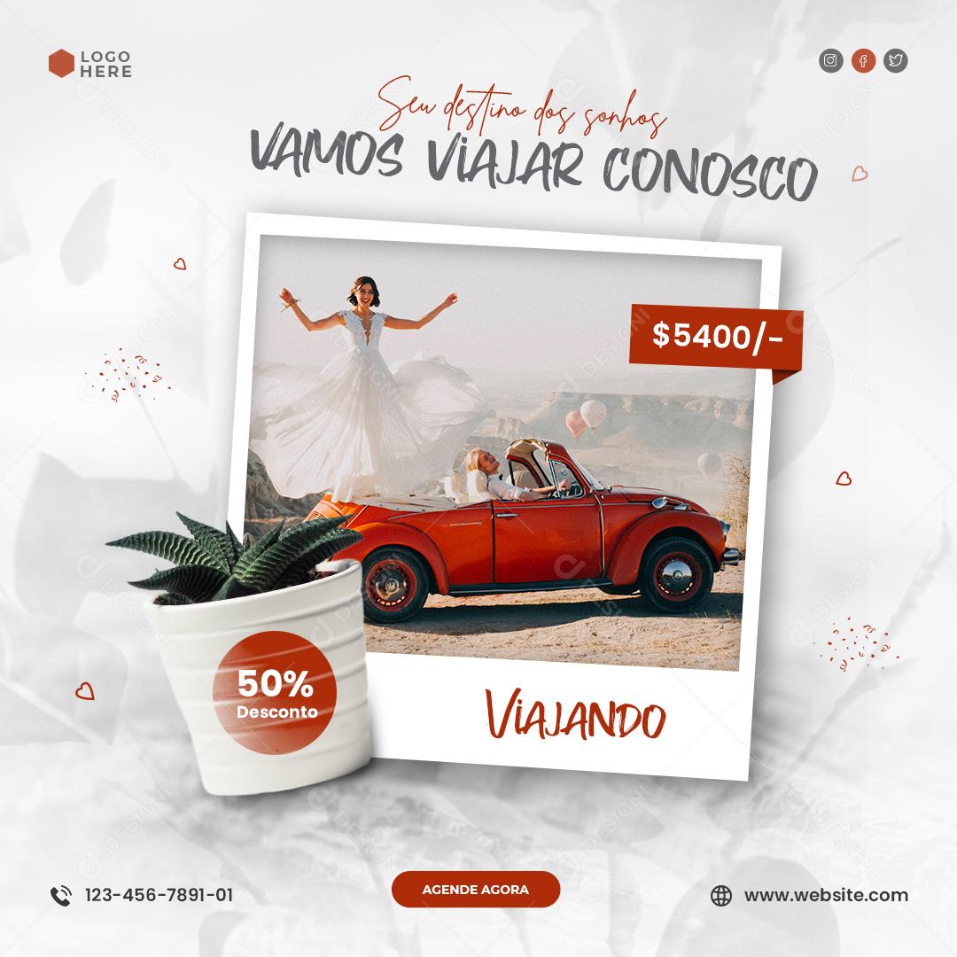 Social Media Seu Destino dos Sonhos vamos Viajar conosco Viagem PSD Editável