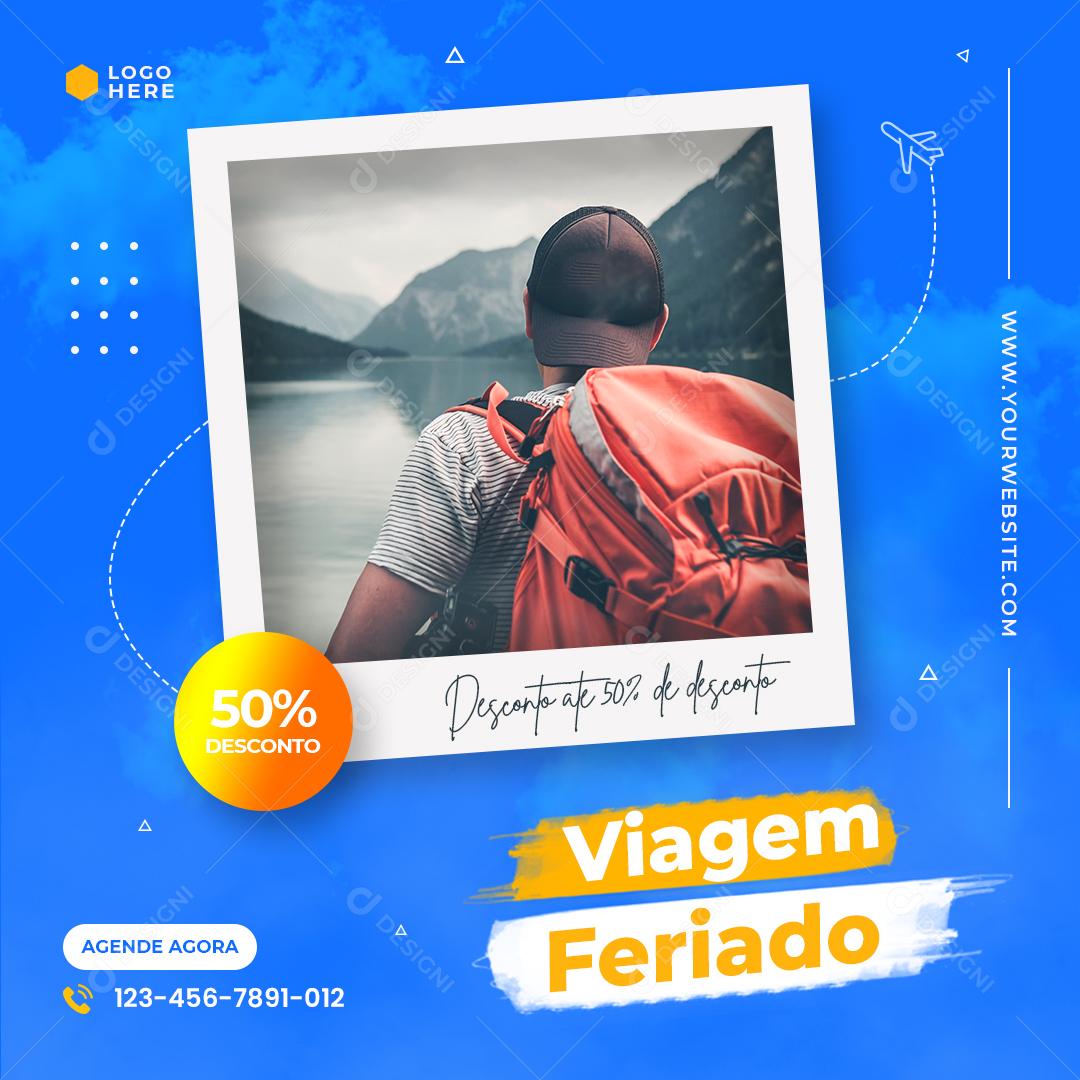 Social Media Viagem Feriado Desconto 50% de Desconto PSD Editável