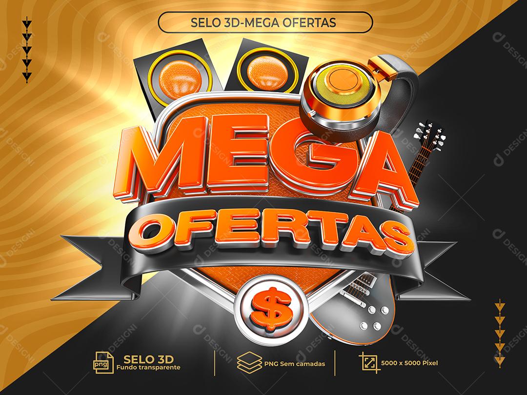 Mega Ofertas  Selo 3D Laranjado para Composição PNG Transparente Sem Fundo