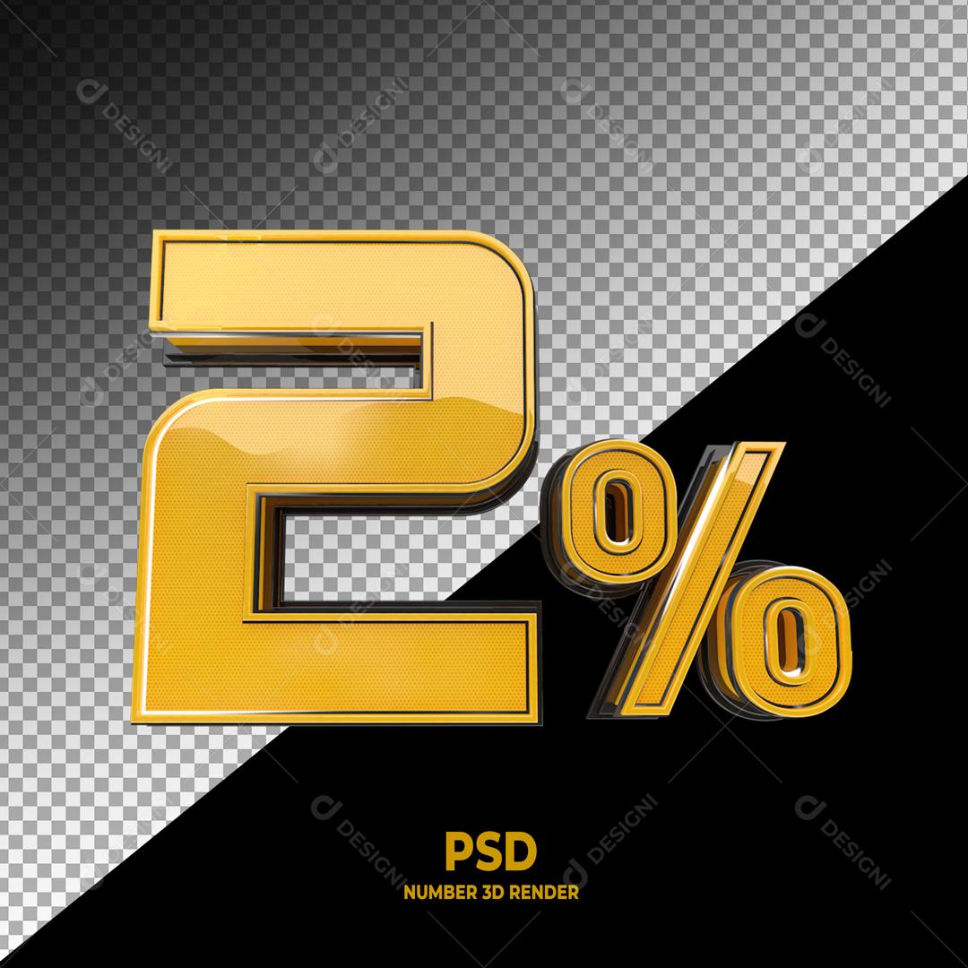 Número 3D 2% Dourado Elemento Para Composição PSD