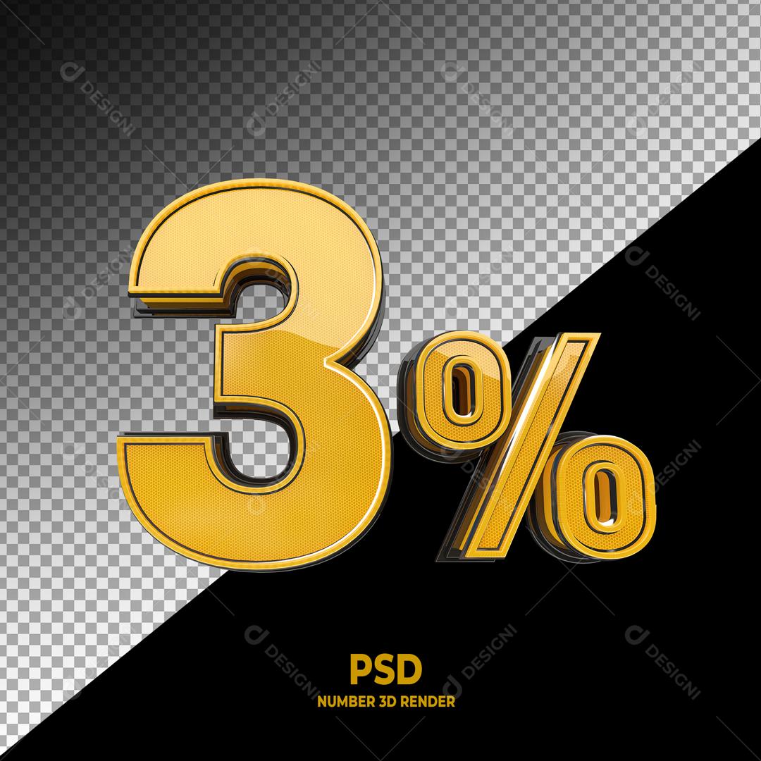 Número 3D 3% Dourado Elemento Para Composição PSD