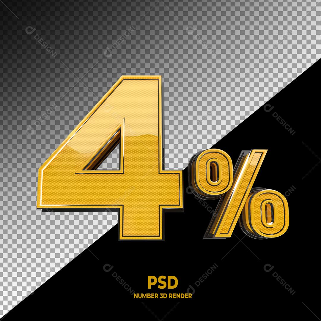 Número 3D 4% Dourado Elemento Para Composição PSD