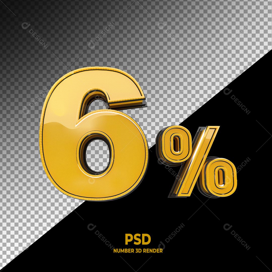 Número 3D 6% Dourado Elemento Para Composição PSD
