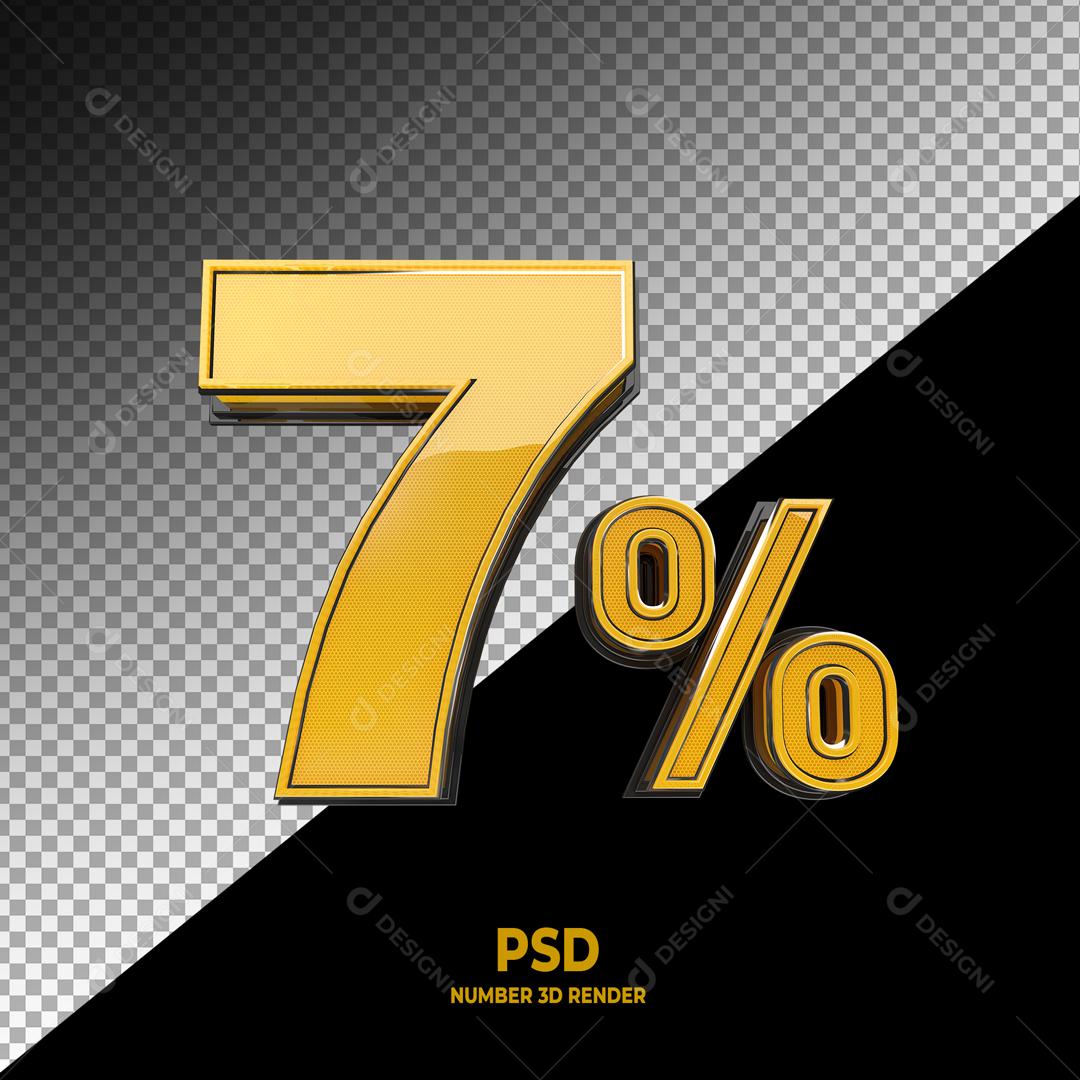 Número 3D 7% Dourado Elemento Para Composição PSD