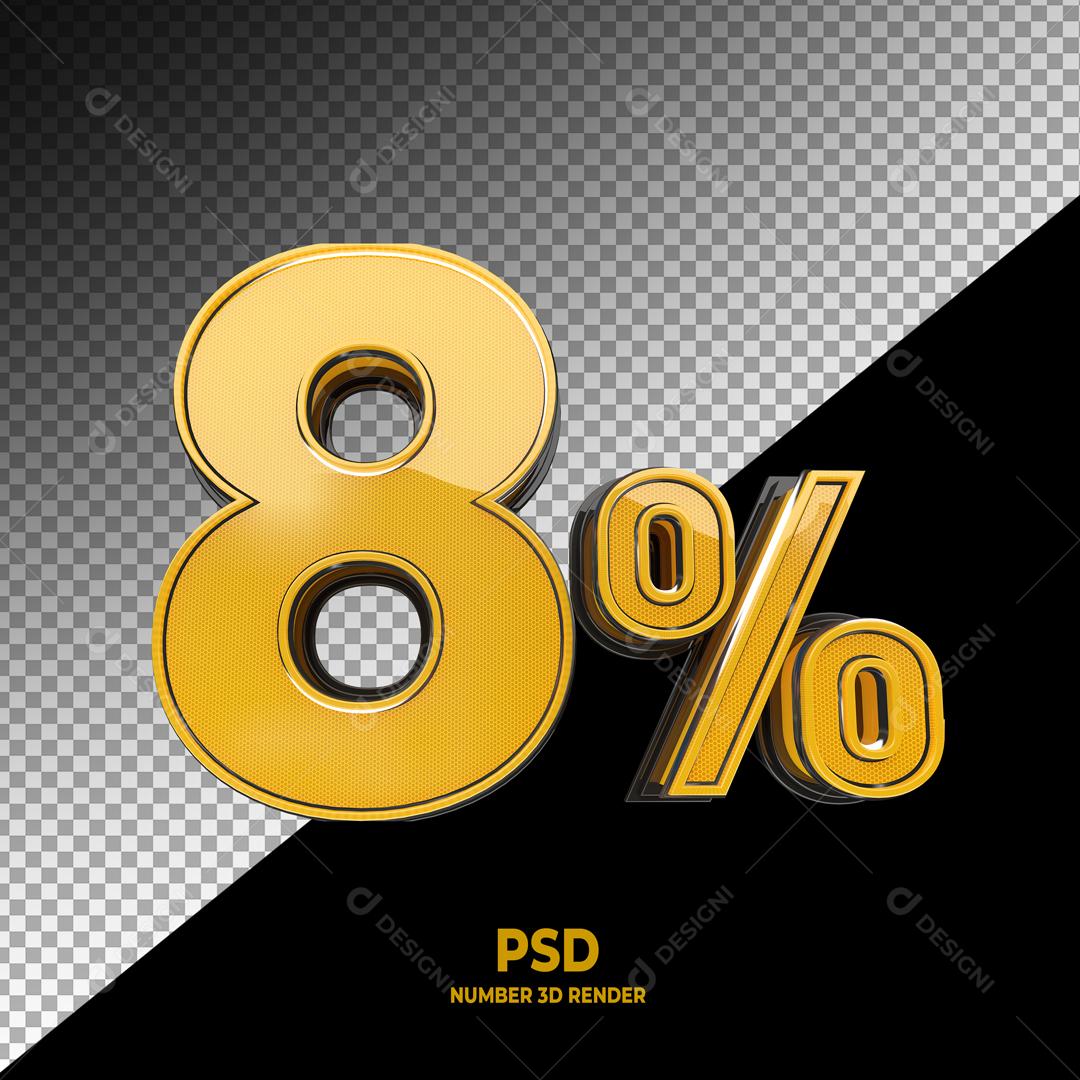 Número 3D 8% Dourado Elemento Para Composição PSD