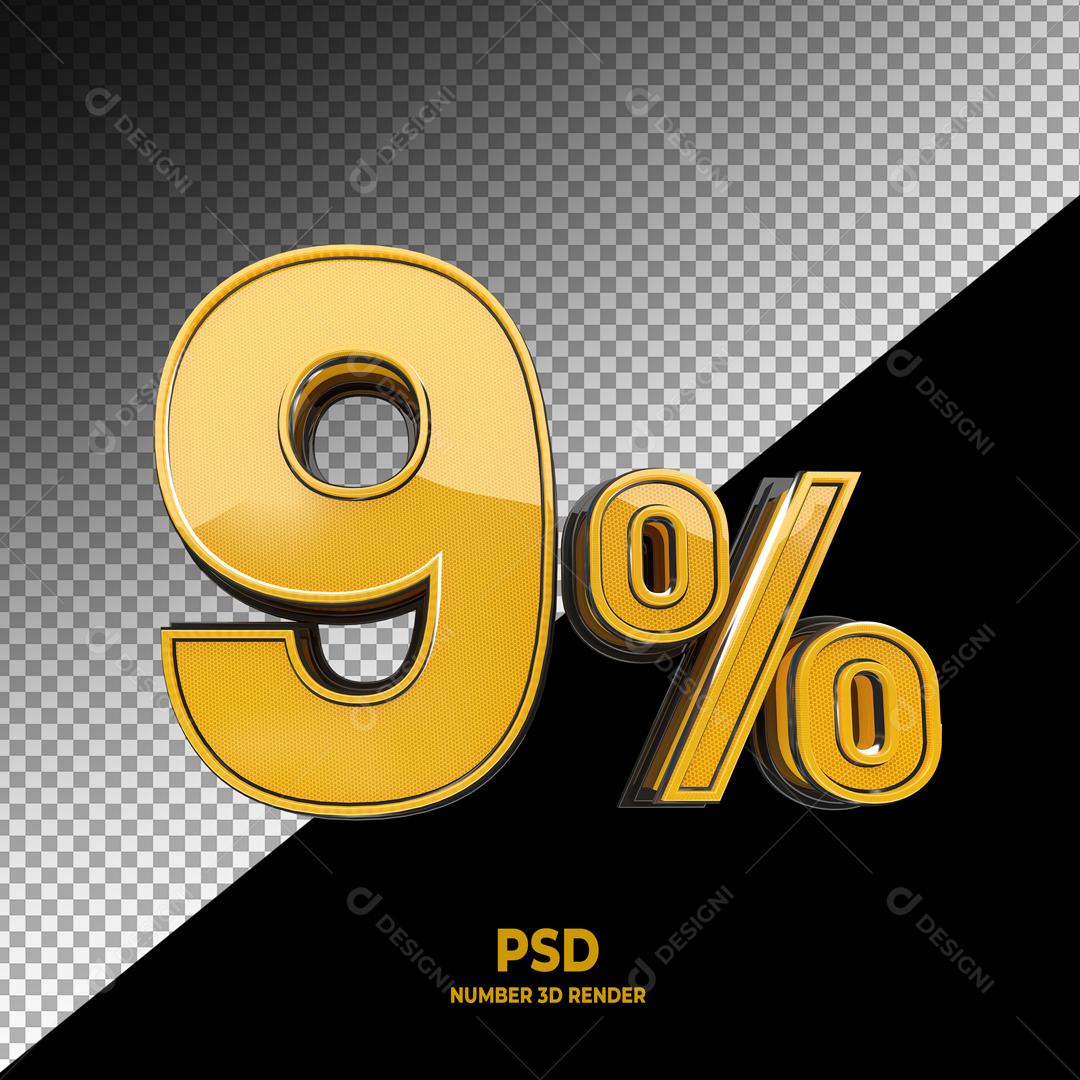 Número 3D 9% Dourado Elemento Para Composição PSD