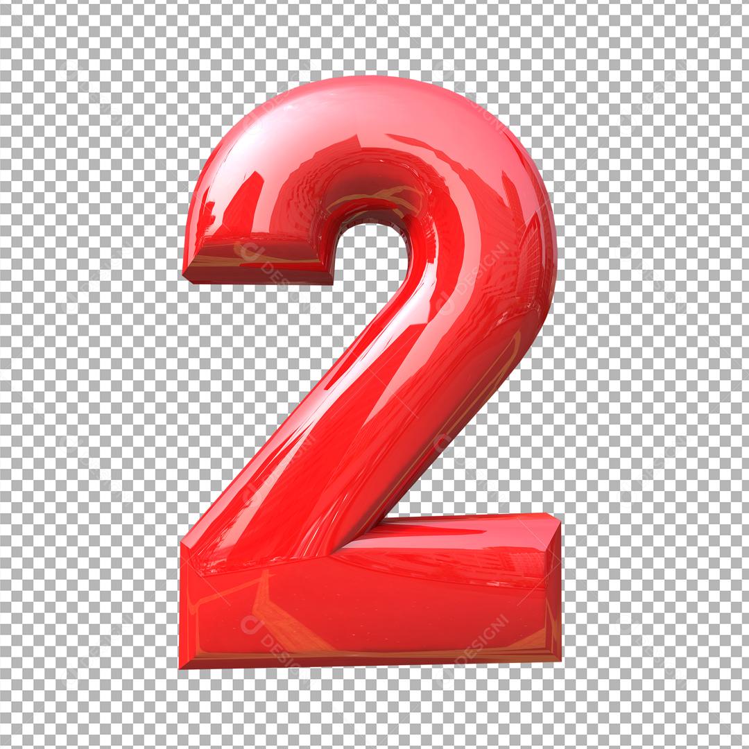 Número 3D 2 Vermelho Para composição PSD
