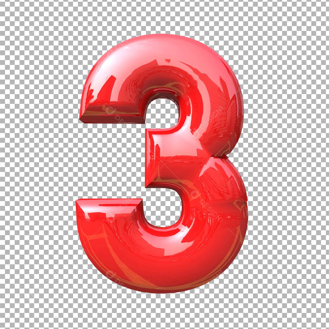 Número 3D 3 Vermelho Para composição PSD