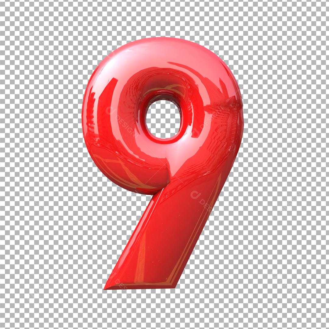 Número 3D 9 Vermelho Elemento Para composição PSD