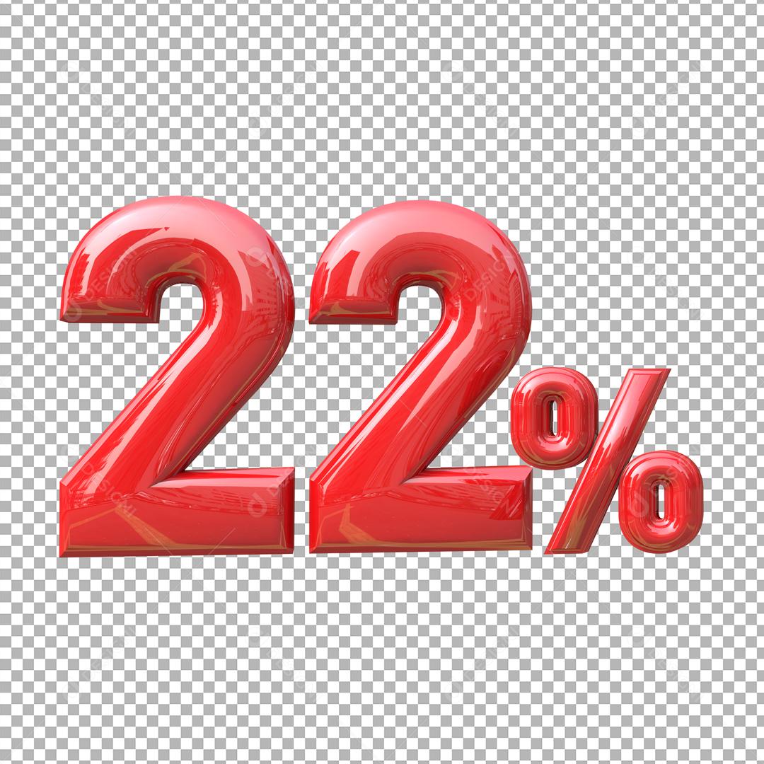 Número 3D 22% Vvermelho Elemento Para Composição PSD