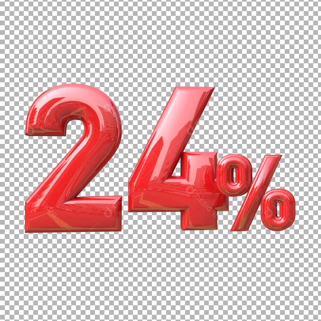 Número 3D 24% Vermelho Elemento Para Composição PSD