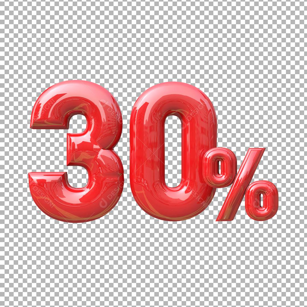 Número 3D 30% Vermelho Elemento Para Composição PSD