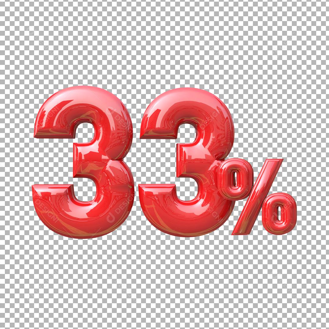 Número 3D 33% Vermelho Elemento Para Composição PSD