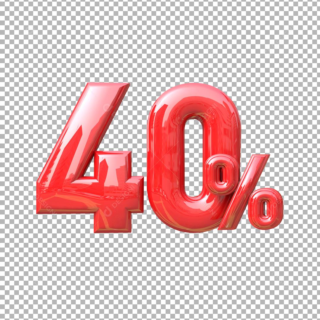 Número 3D 40% Vermelho Elemento Para Composição PSD