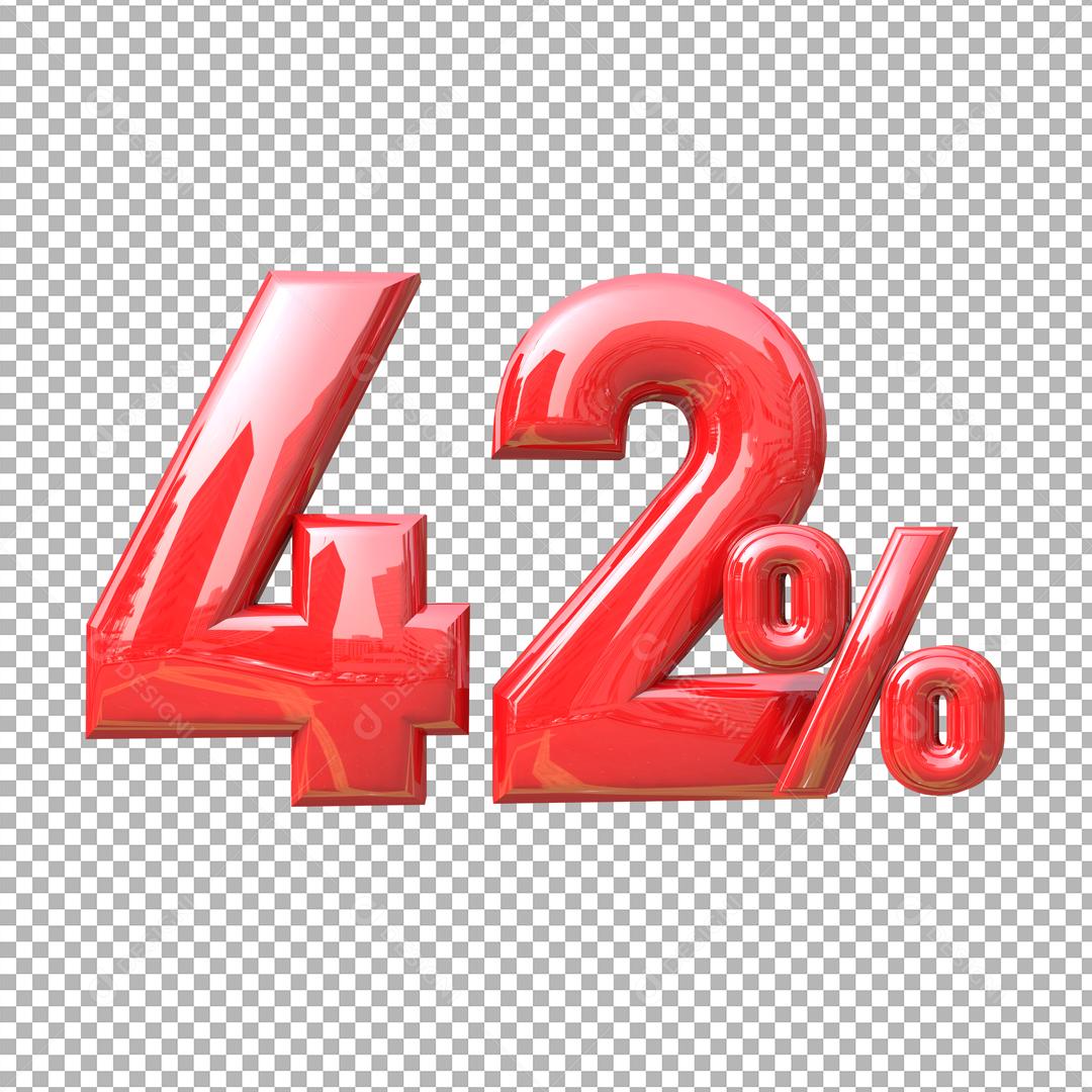 Número 3D 42% Vermelho Elemento Para Composição PSD
