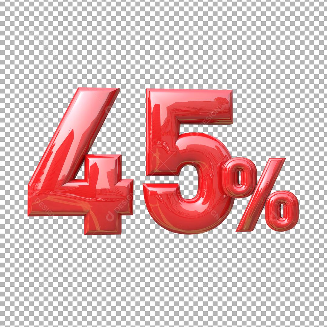 Número 3D 45% Vermelho Elemento Para Composição PSD