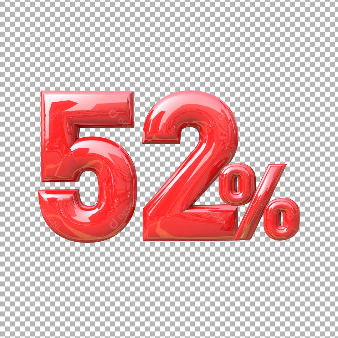 Número 3D 52% Vermelho Elemento para Composição PSD