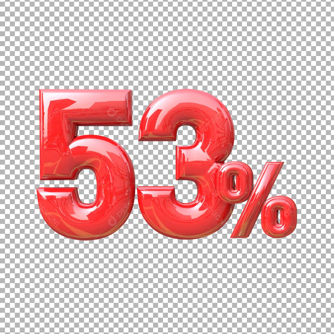 Número 3D 53% Vermelho Elemento para Composição PSD