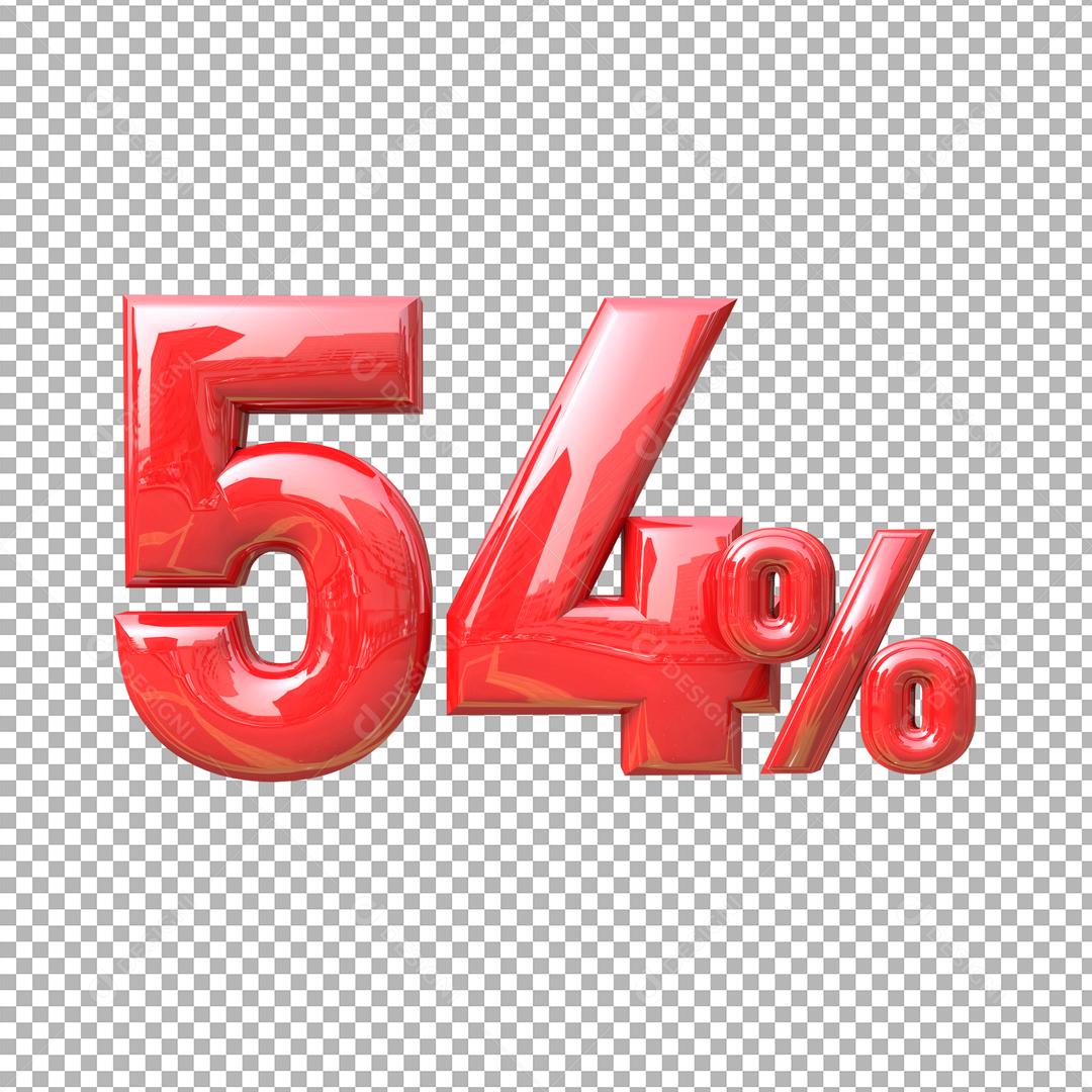 Número 3D 54% Vermelho Elemento para Composição PSD