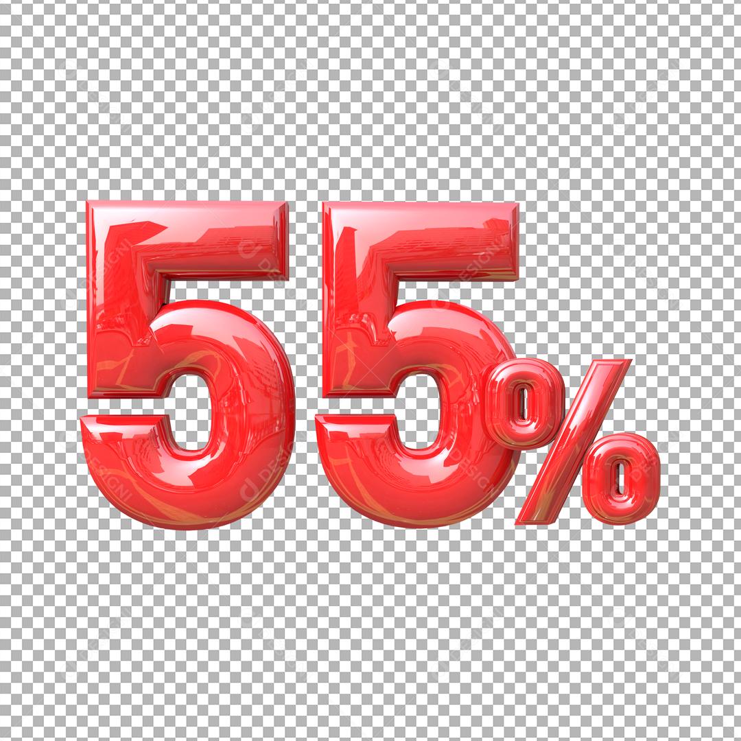 Número 3D 55% Vermelho Elemento Para Composição PSD