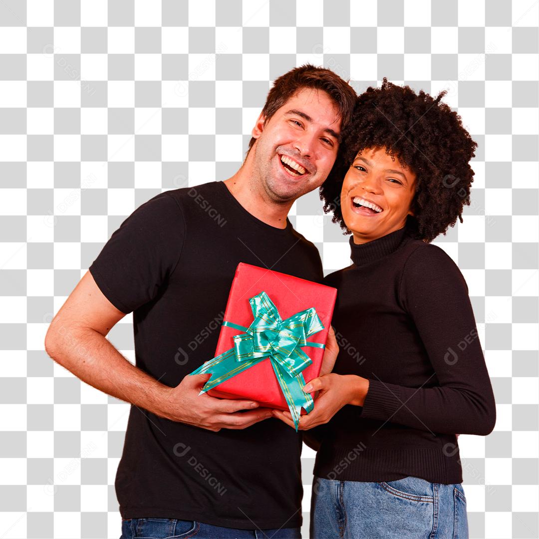 Lindo casal com um presente