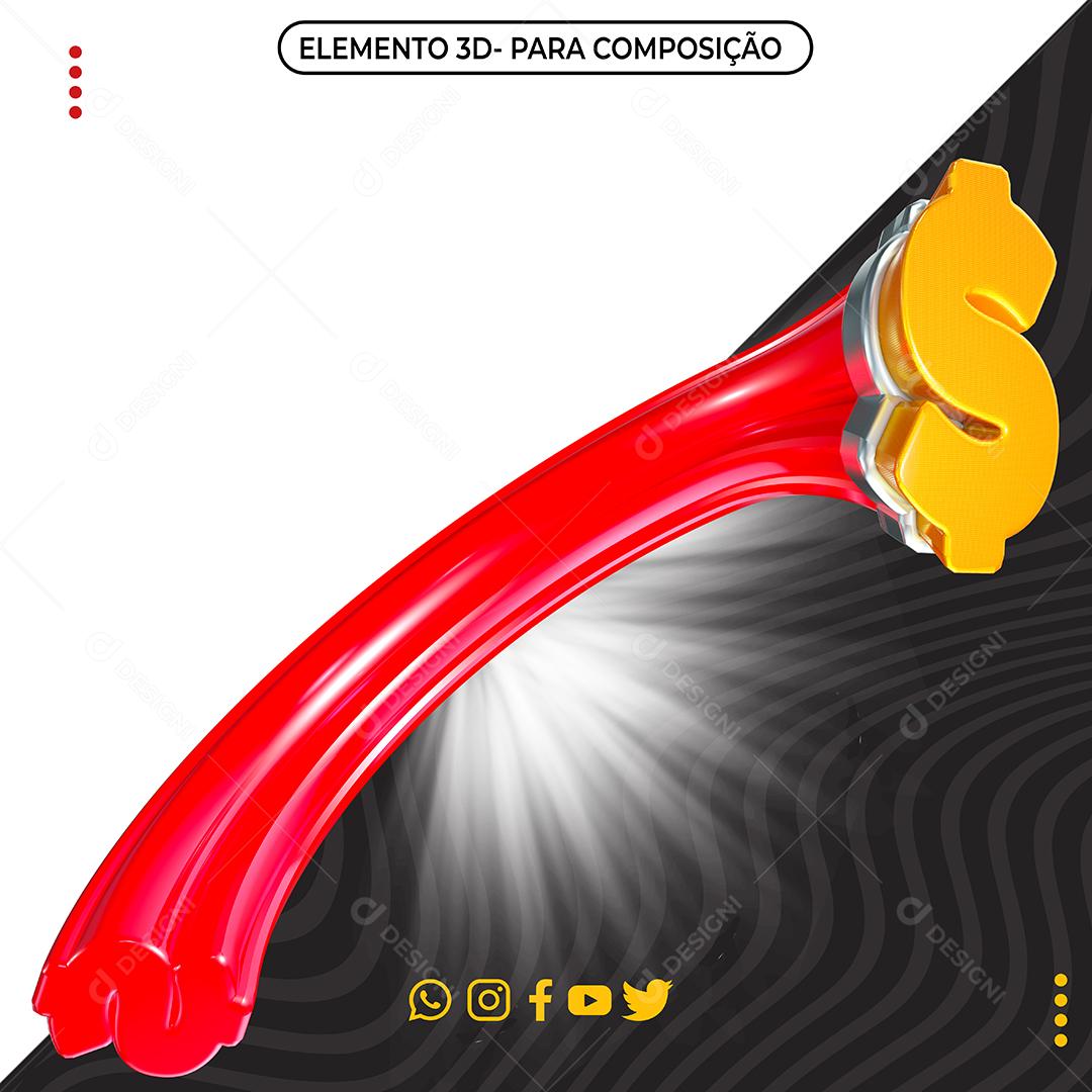 Cifrão com Calda 3D Elemento para Composição PNG Transparente