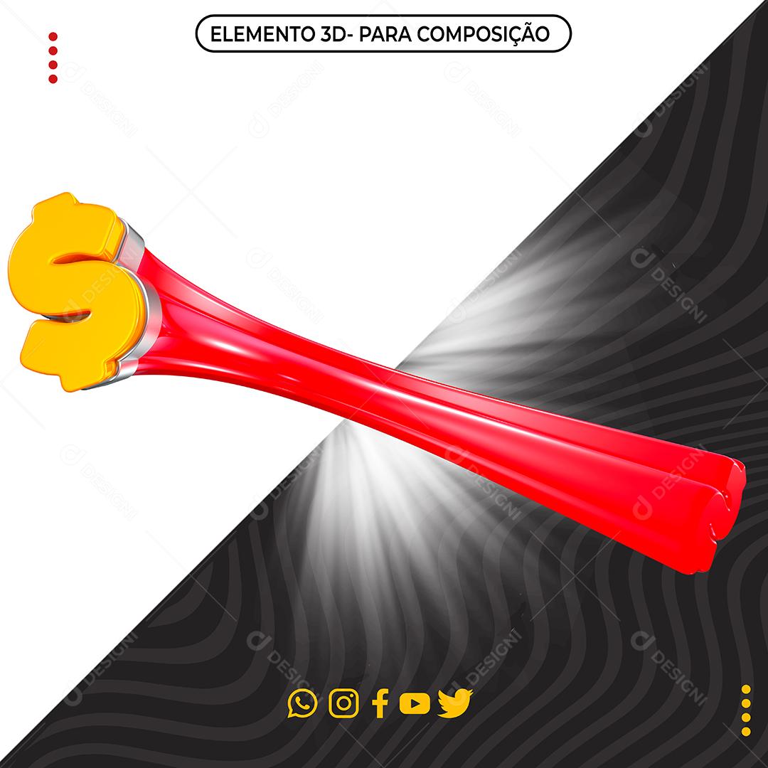 Cifrão com Calda Elemento 3D para Composição PNG Transparente