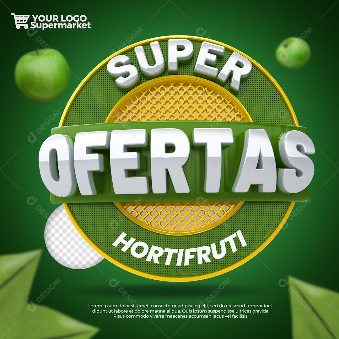Super Ofertas Hortifruti Selo 3D Verde para Composição PSD