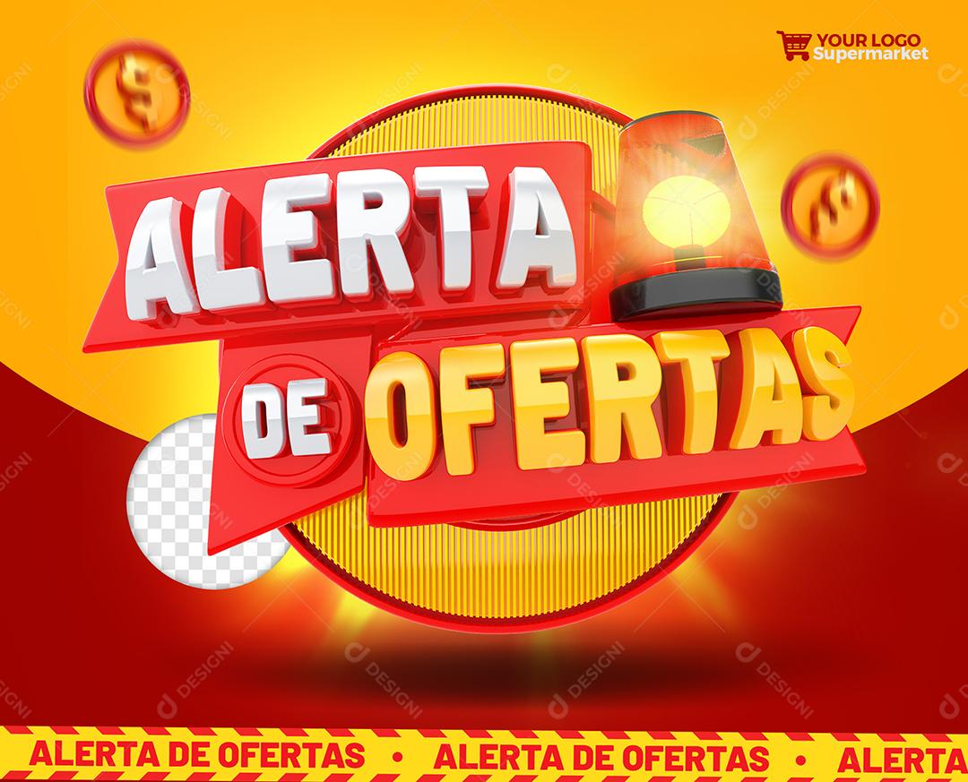 Alerta de Ofertas Selo 3D Branco e Amarelo para Composição PSD