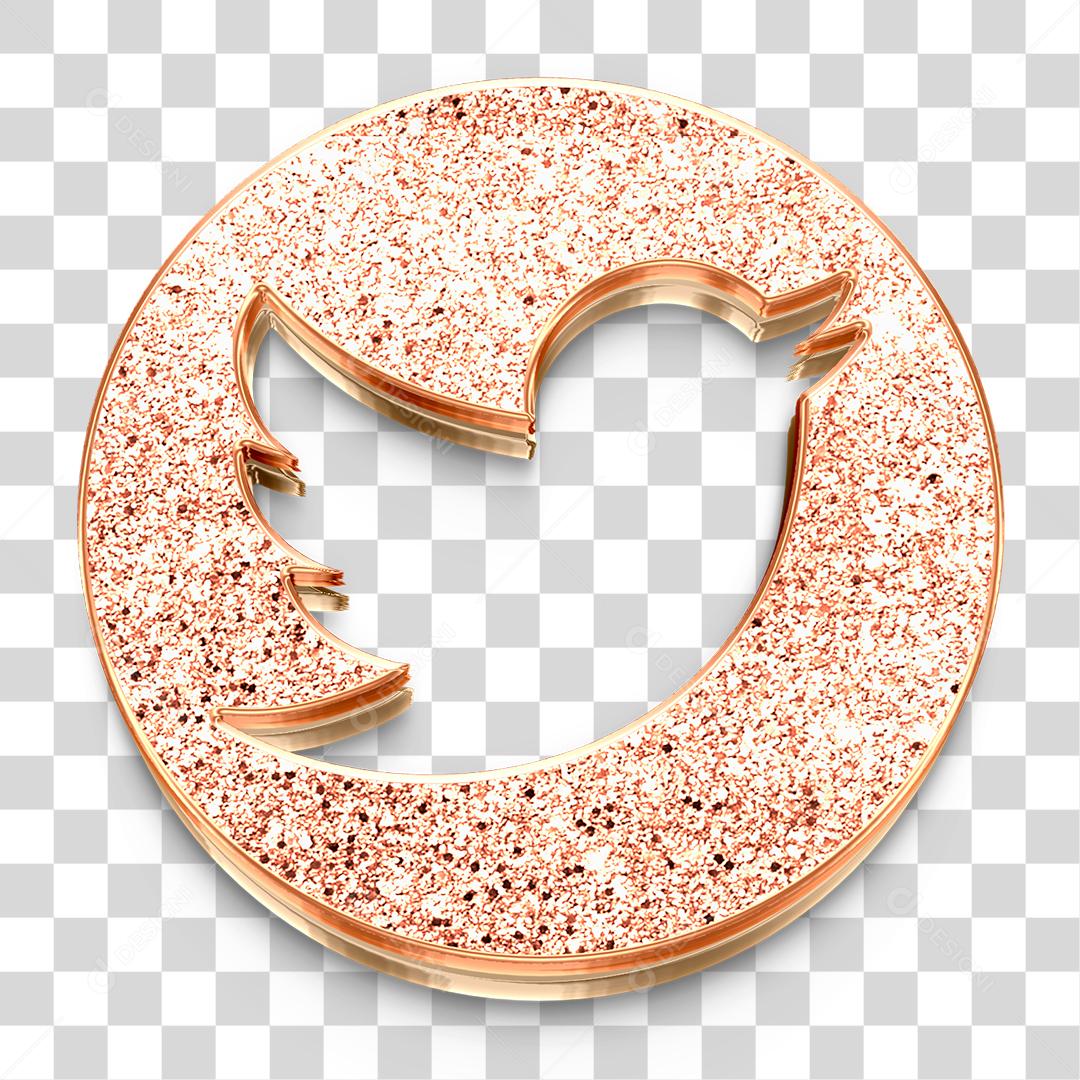 Ícone 3D de Twitter Dourado PNG Transparente Logo